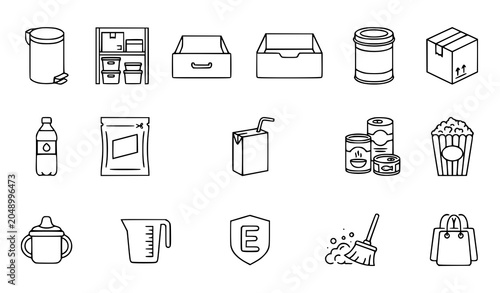 Modern Packaging Kitchen Storage and Grocery Line Icons Collection