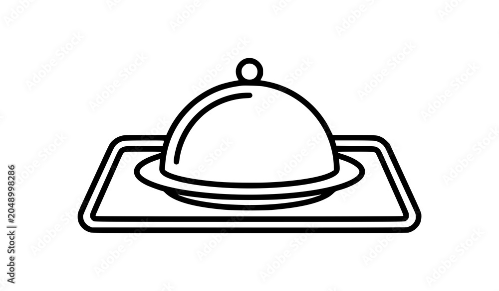 Fototapeta premium Covered Plate Outline Icon Food Service Catering Vector Illustration