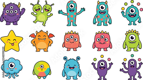 Tableau sur toile Cute Cartoon Monster Collection Featuring One-Eyed Aliens, Friendly Creatures, F