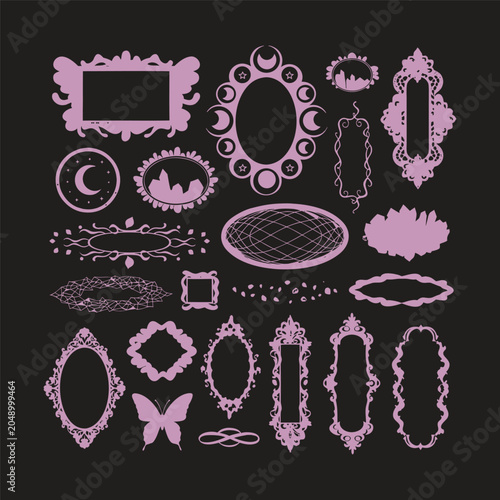 Pink Ornate Frames And Decorative Elements Vector Illustration