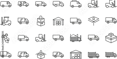 Bild auf Leinwand Delivery and warehouse operations graphic icons