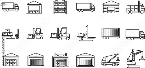 Quadro su tela Shipping and warehouse distribution line icons