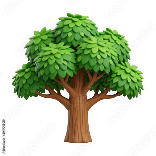 3D Green Tree Isolated on Transparent Background