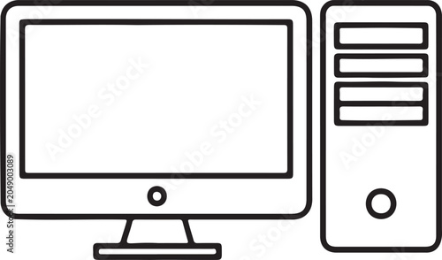 Desktop Computer and Tower Server Vector Illustration on White Background