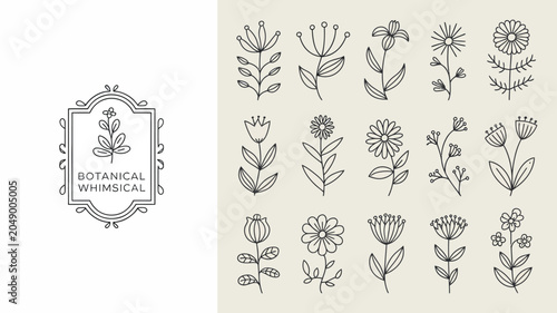Tableau sur toile Floral ornament collection delicate line art botanical illustrations on a light
