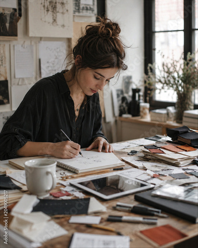 Freelance Designer Sketching at Messy Creative Desk