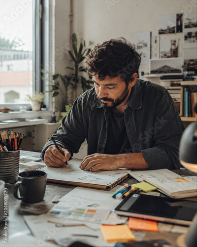Freelance Designer Sketching at Messy Creative Desk
