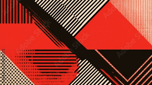 Bold Abstract Geometric Pattern with Red Black and White Lines Creating a Dynamic Modern Design