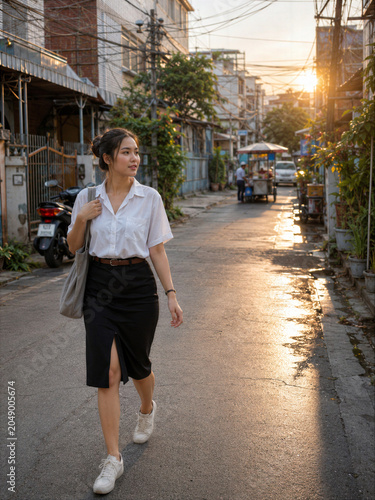 Business Professional Walking Through Wet Urban Street