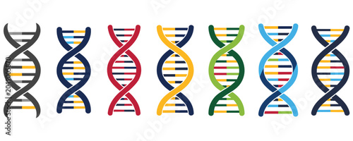 Schilderij op canvas Set of colorful dna spirals, gene code and chromosome structure.