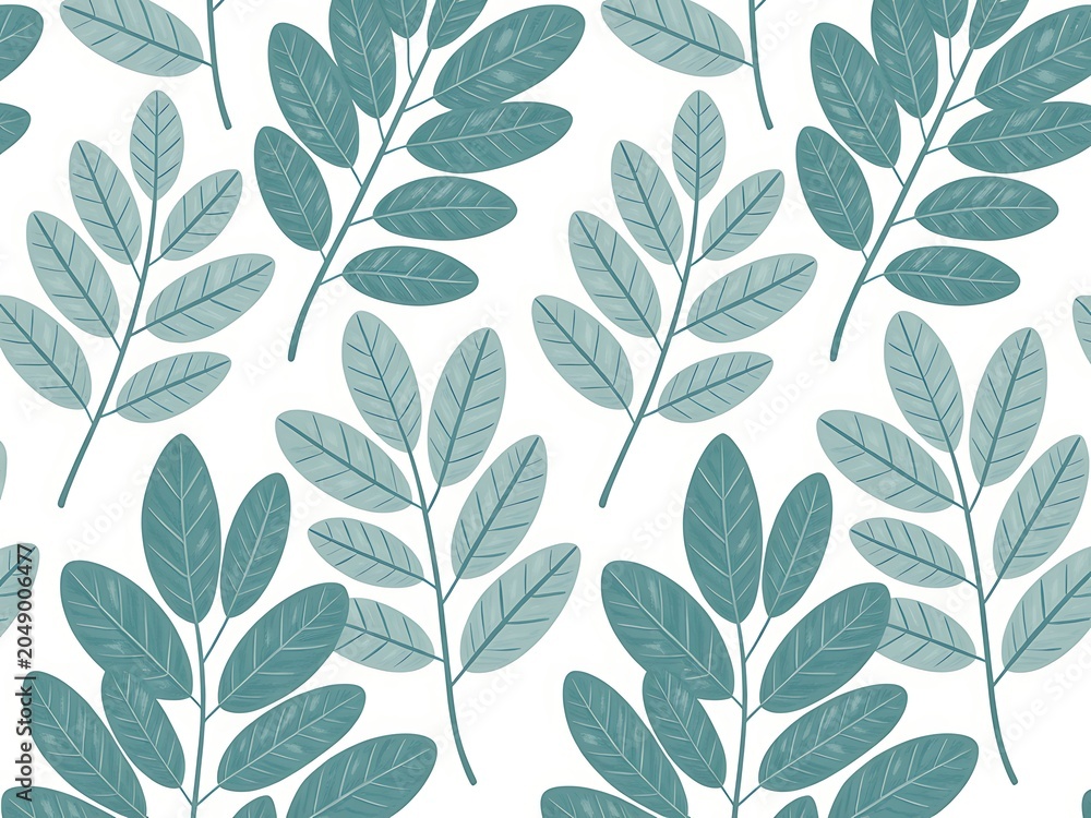 Fototapeta premium Green leafy branch pattern seamless background