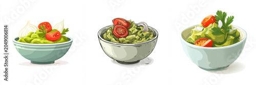 Green salad bowl tomato onion cilantro fresh healthy vegetable lunch snack delicious green salad bowl with tomato onion cilantro fresh healthy vegetable lunch snack white background minimal style
