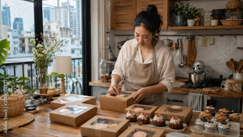 Small Bakery Packing Pastries for Customer Orders