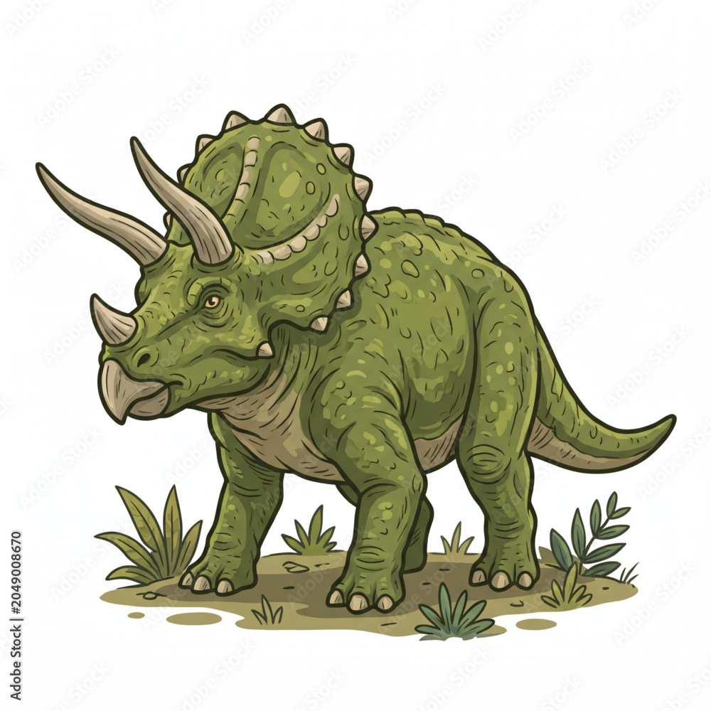 Fototapeta premium Triceratops dinosaur standing in prehistoric environment illustration