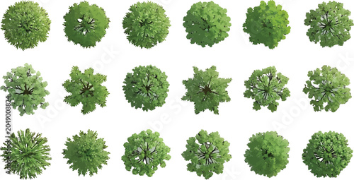 Set of various green tree tops for architectural site plans and landscape design projects vector illustration