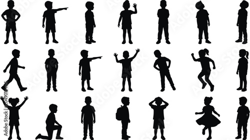 Foto Children silhouettes collection featuring little boys and girls standing walking