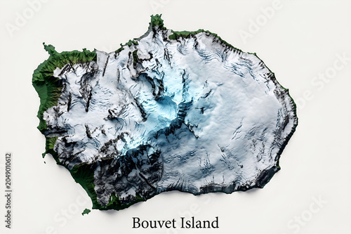 3D Topographical Relief Map of Bouvet Island with Glacial Elevations