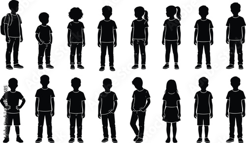 Photography Children silhouettes collection featuring school kids little boys and girls stan