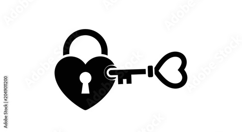 Fotografie Heart shaped lock with heart shaped key on white background symbolizing love and