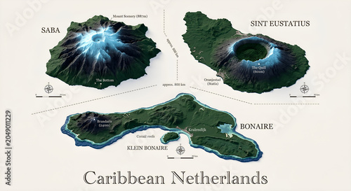 3D Topographical Relief Map of the Caribbean Netherlands