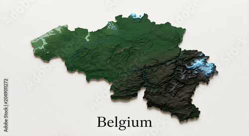 3D Topographical Relief Map of Belgium with Terrain Elevations
