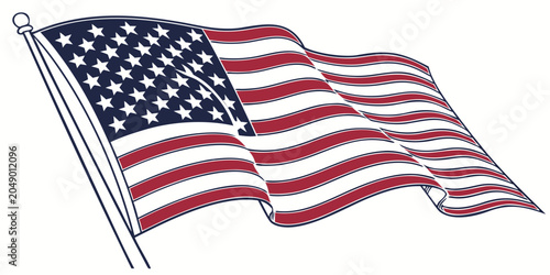 Принти на полотні Waving american flag on pole with usa flag stars and stripes united states flag