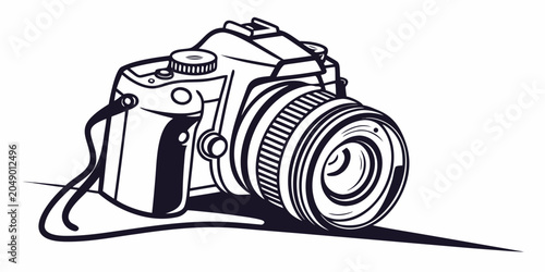 Modern camera graphic with neck strap photography photograph illustration equipment mirrorless minimalist professional creative technology viewfinder accessory