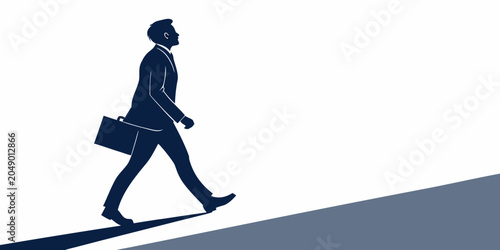 Fotografi Businessman walking up an inclined plane representing business growth and challe