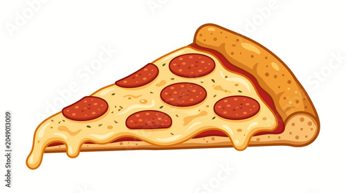Cartoon slice of pepperoni pizza with melting cheese