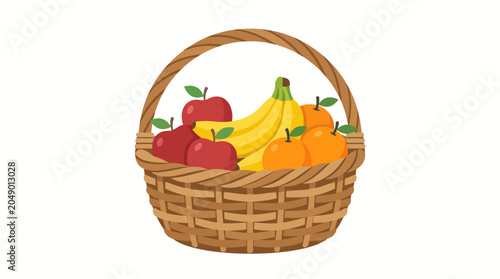 Basket of assorted fruits with apples, bananas, and oranges