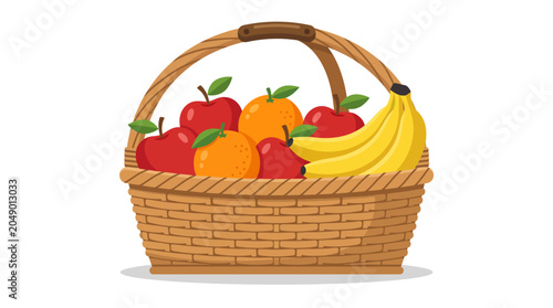 Basket of fresh fruits including apples, oranges, and bananas