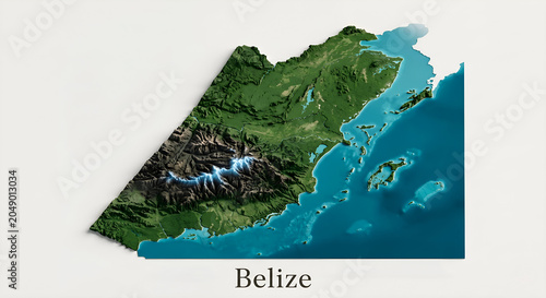 3D Topographical Relief Map of Belize with Terrain Elevations