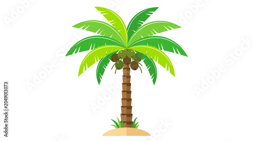 Vector illustration of a tropical palm tree with coconuts