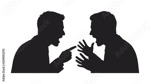Schilderij op canvas Two Men Arguing Black Silhouette Against White Background