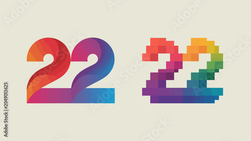 Canvas-taulu Two stylized number twenty two designs a gradient and a pixelated vector illustr