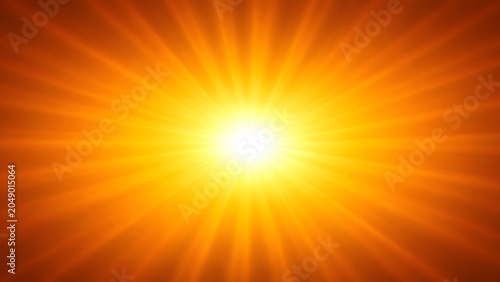 Bright, radiant sunburst glows with warm, energetic light against a vibrant orange background.