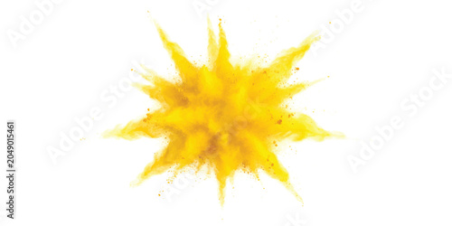 Принти на полотні Bright yellow powder explosion with dust particles