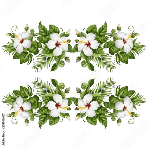 Elegant floral branch with pink flowers and green leaves