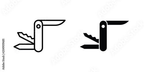 Photos Swiss Knife icon concept. solid and line symbols