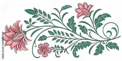 Photos Detailed ornate floral corner graphic in a vintage style with blossoms botanical
