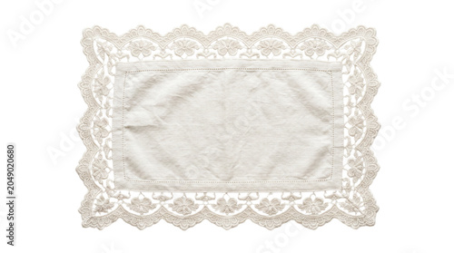 Fotografie Vintage white lace doily placemat transparent PNG, isolated embroidered fabric c