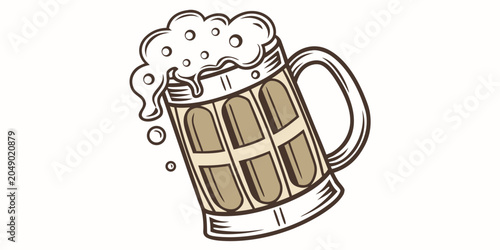 Tableau sur toile Full mug of cold beer with thick foam and bubbles hand drawn vector illustration