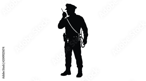 Fotografía Security guard standing with radio communication device black silhouette officer