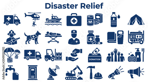 Foto Disaster Relief Aid Supplies and Services Icons Set