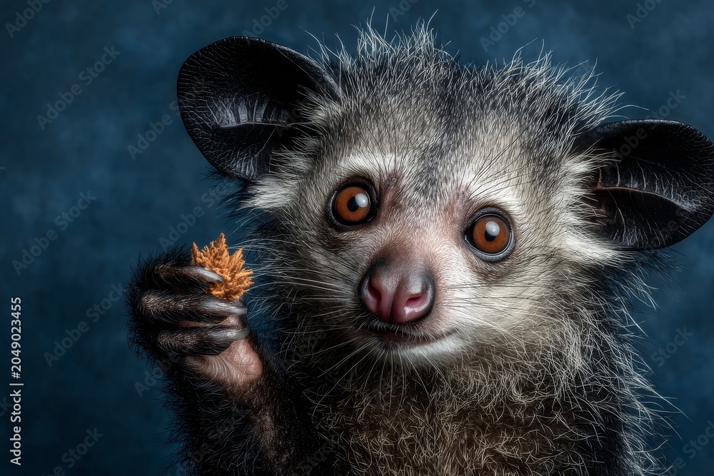 Fototapeta premium Close-up of Aye-Aye Lemur Holding Food