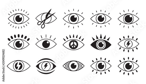 Konstfotografi Set of eye icons, vision symbols, observation and perception outlines, optical health design elements