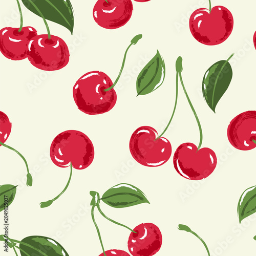 Vector watercolor cherry seamless pattern. Hand drawn berries background. Wrapping paper, fashion textile print design