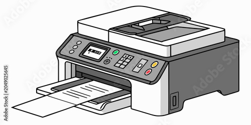 Foto Detailed isometric drawing of an office multifunction printer with a printed doc