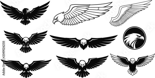 Canvas Print Eagle mascot icon vector collection featuring soaring birds predator wings sprea