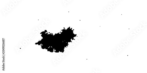 Photography A dark, abstract ink splatter with rough edges, appearing organic and textured, against a clean backdrop